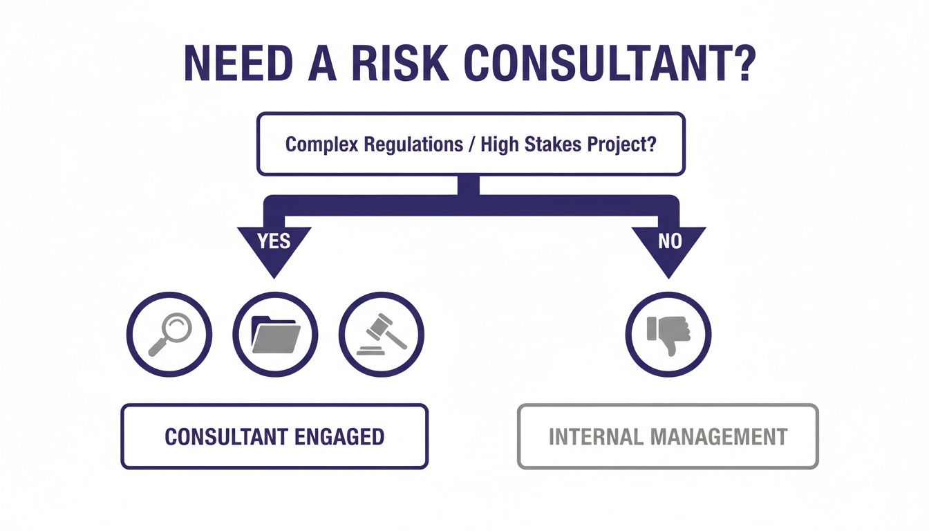 Flowchart outlining the decision process for engaging a risk consultant for complex projects.