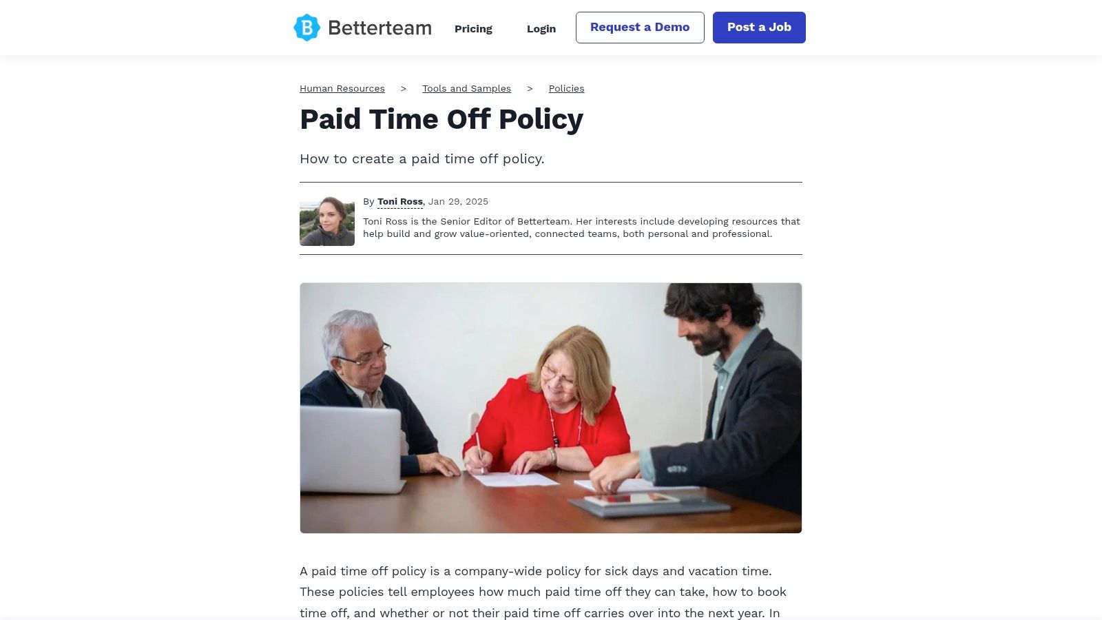 Betterteam – Paid Time Off (PTO) Policy + Word Download