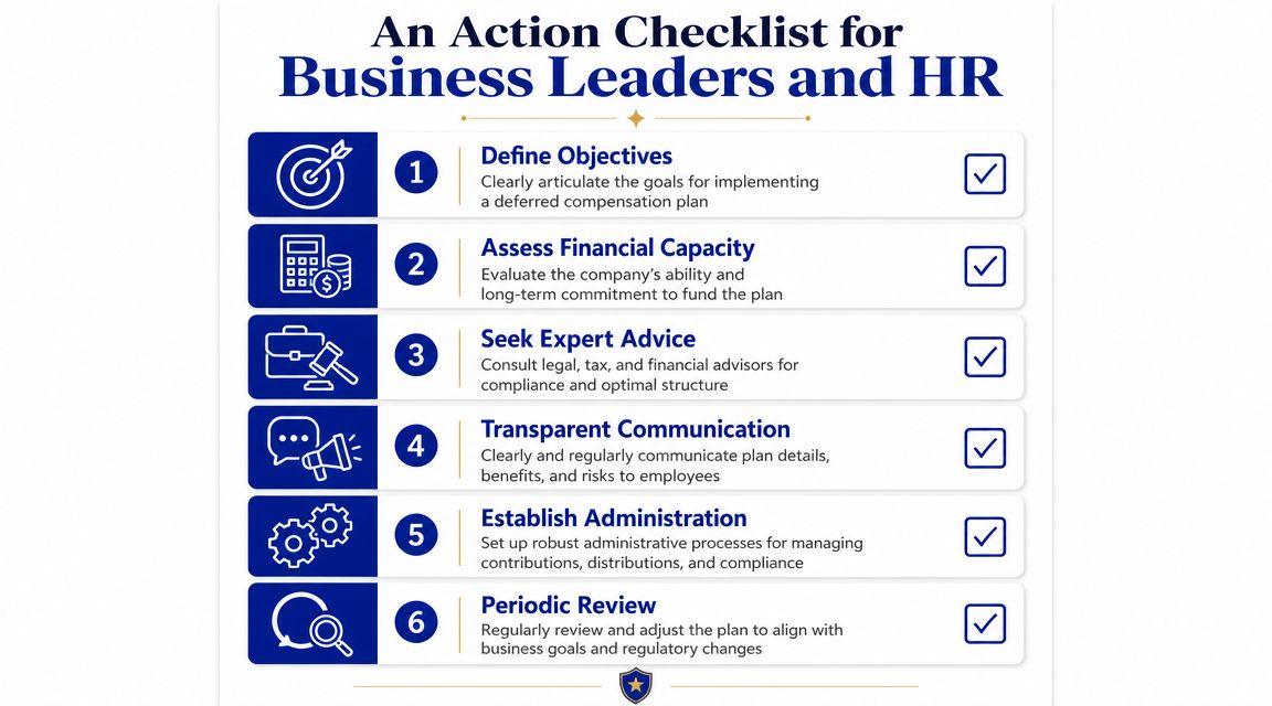 A six-step checklist for business leaders and HR regarding the implementation of deferred compensation plans.