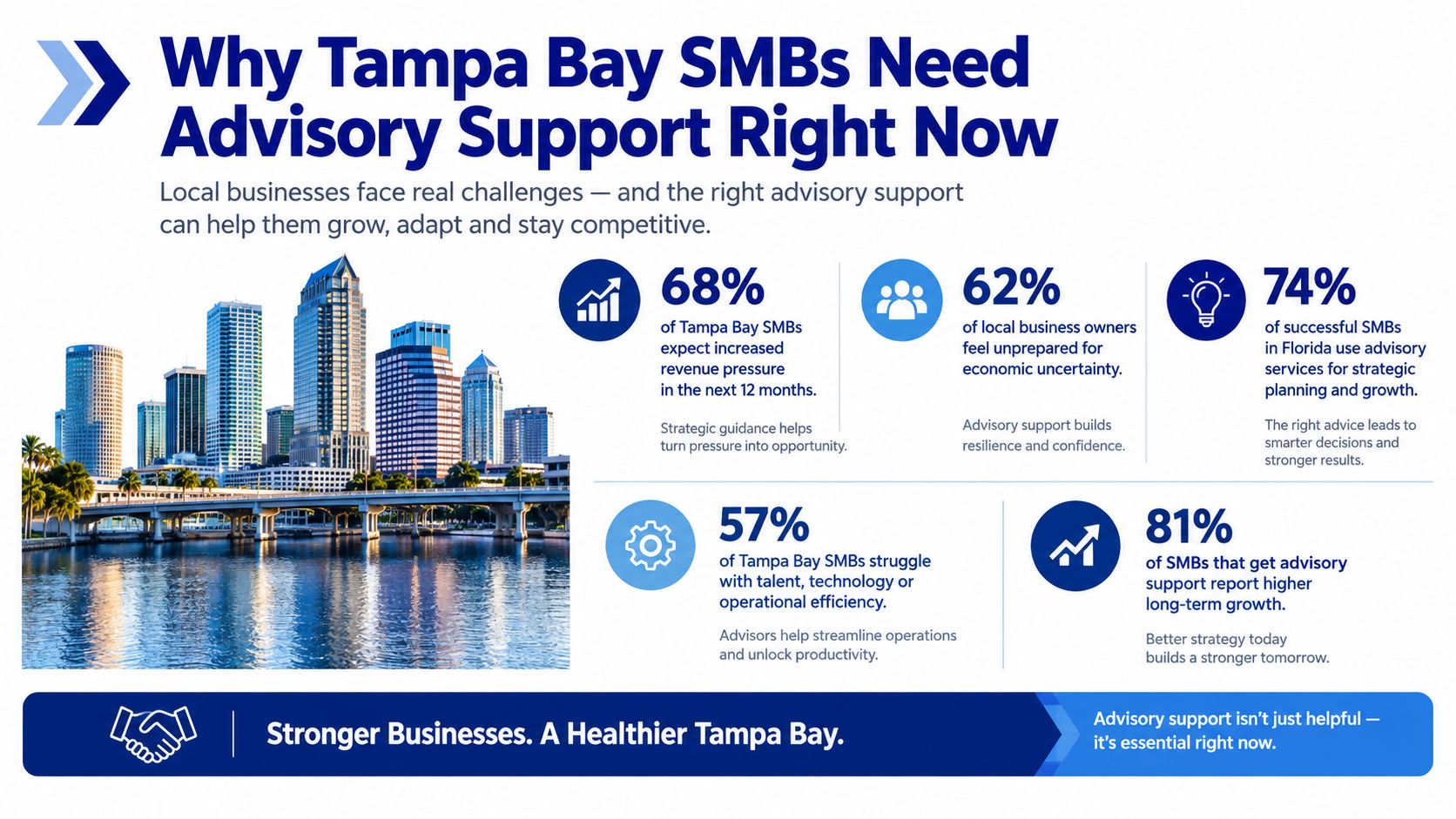 An infographic showing statistics on why small businesses in Tampa Bay benefit from professional advisory services.