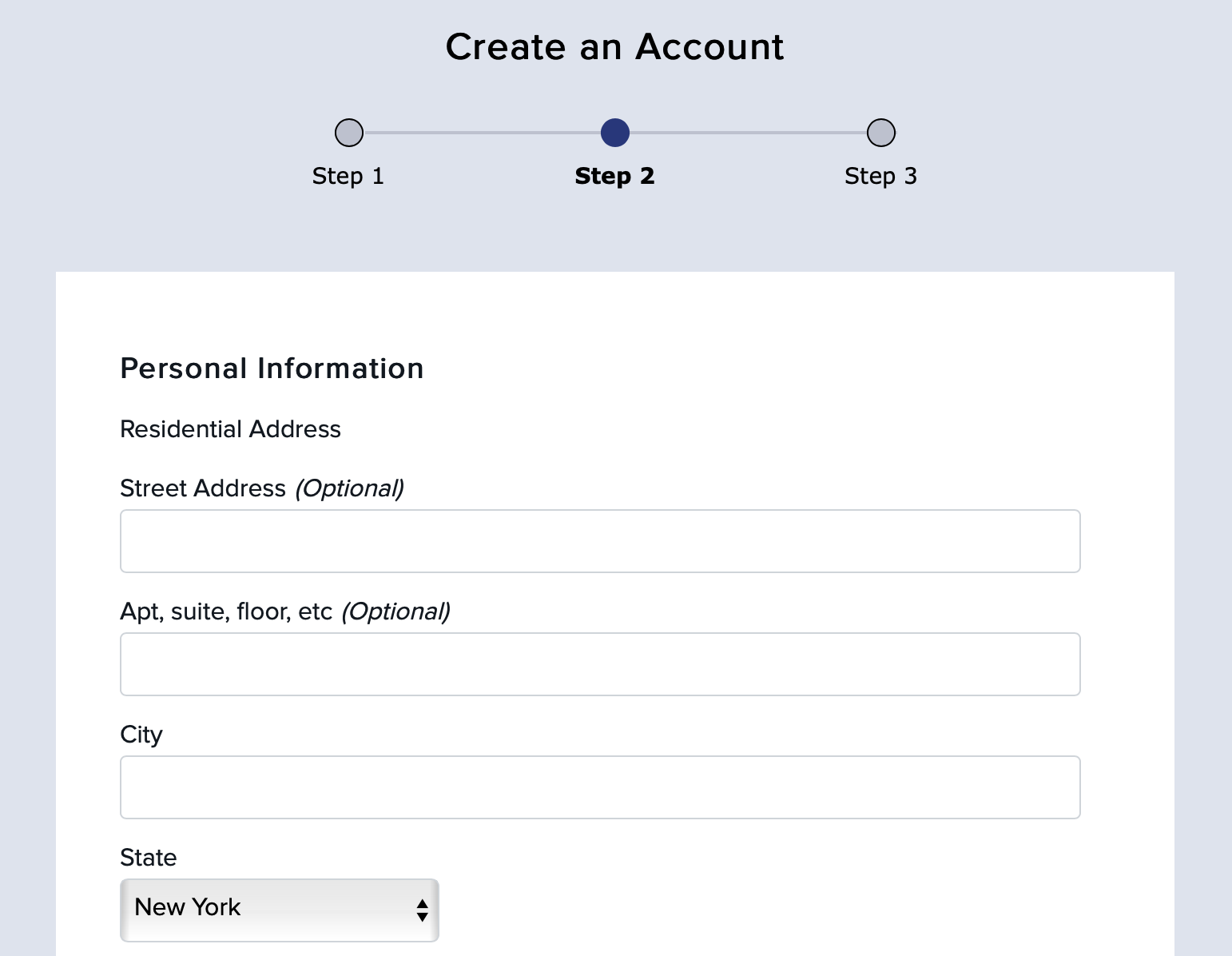 create account screen
