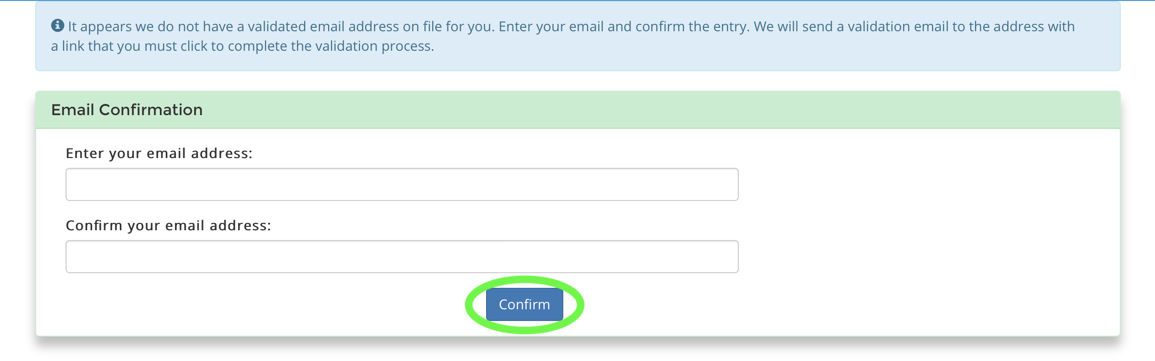 teach email confirmation screen
