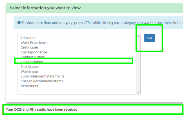 teach fingerprints received message