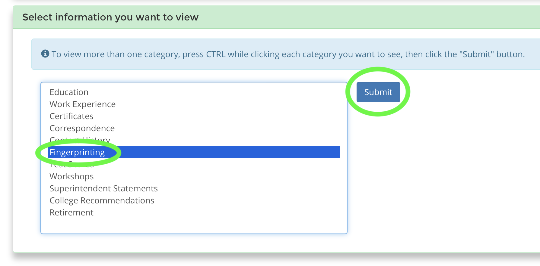 fingerprinting item in menu