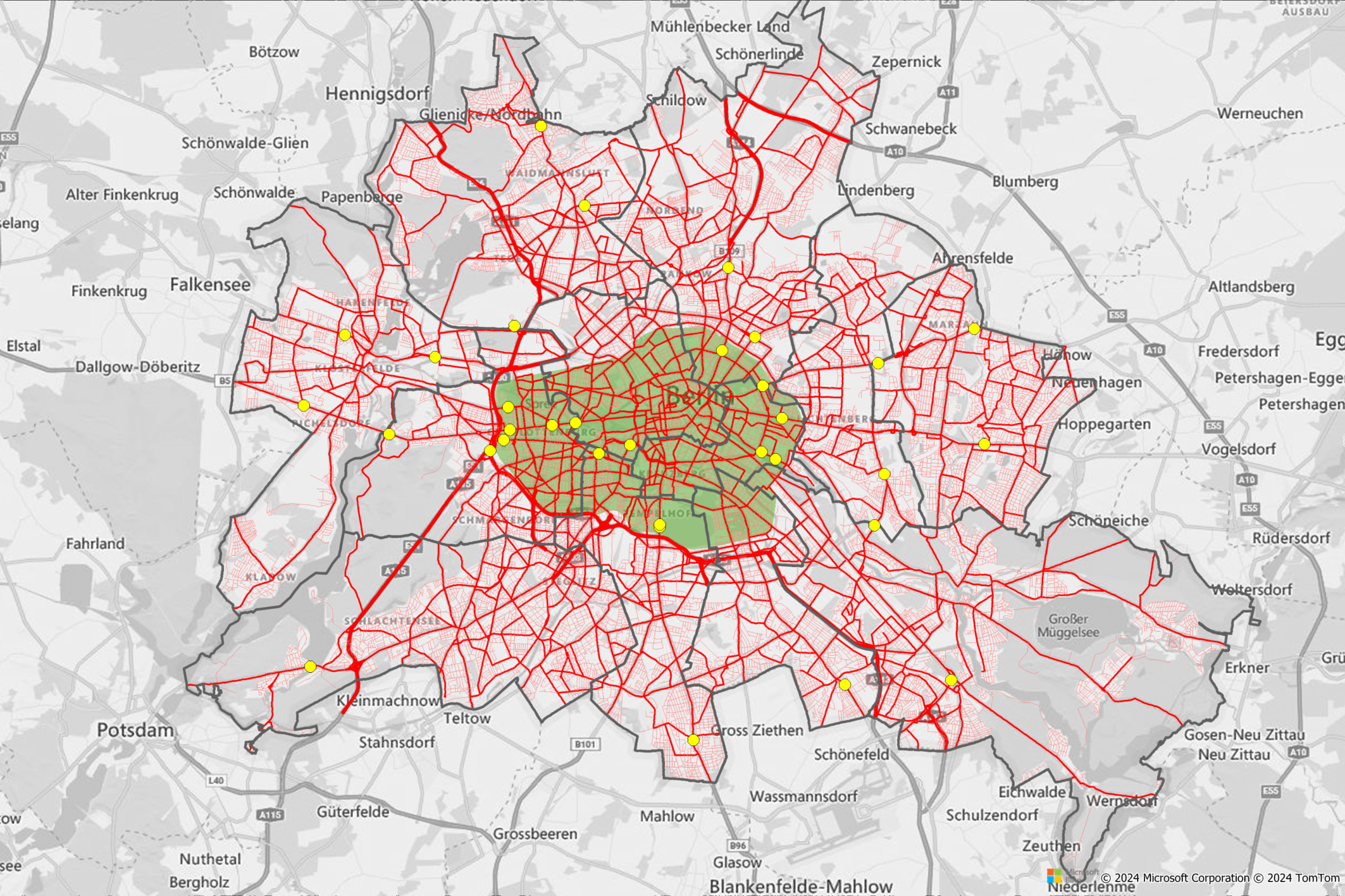 Visualisierung von Geodaten in Berlin als Straßennetz