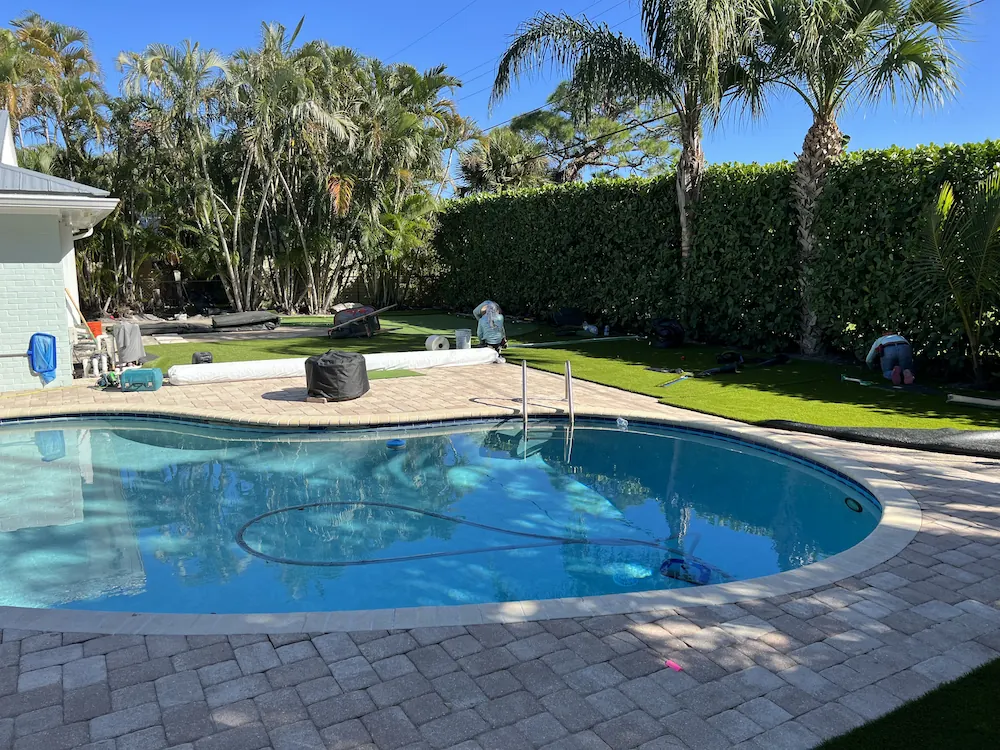 a pool in a backyard