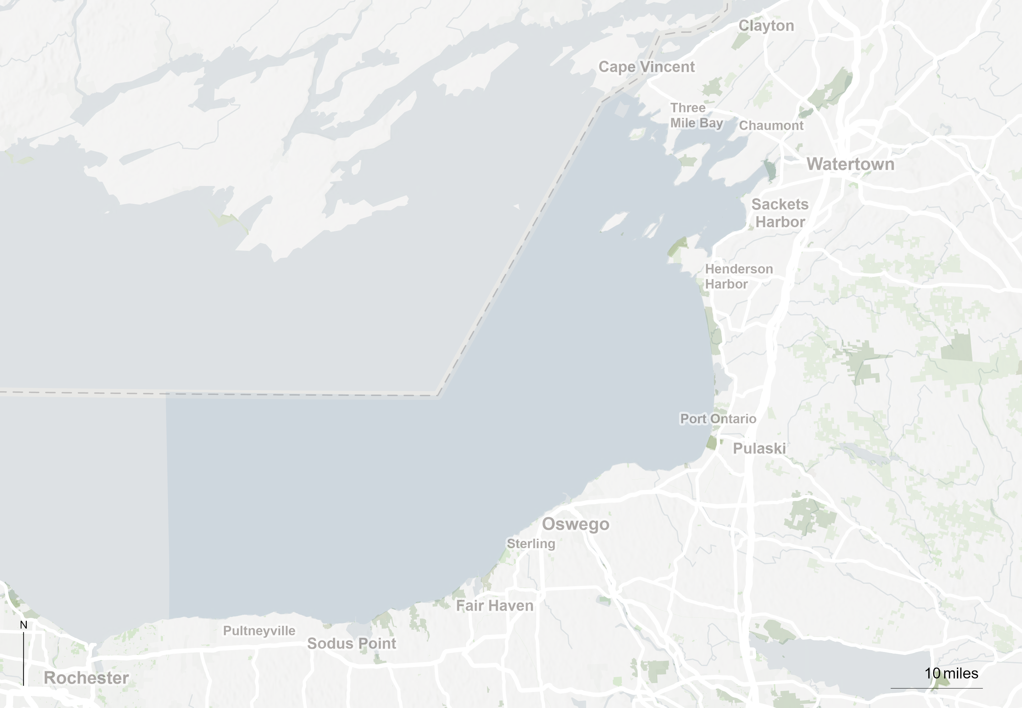 A map of the the 1,722 square mile area of the Eastern Lake Ontario