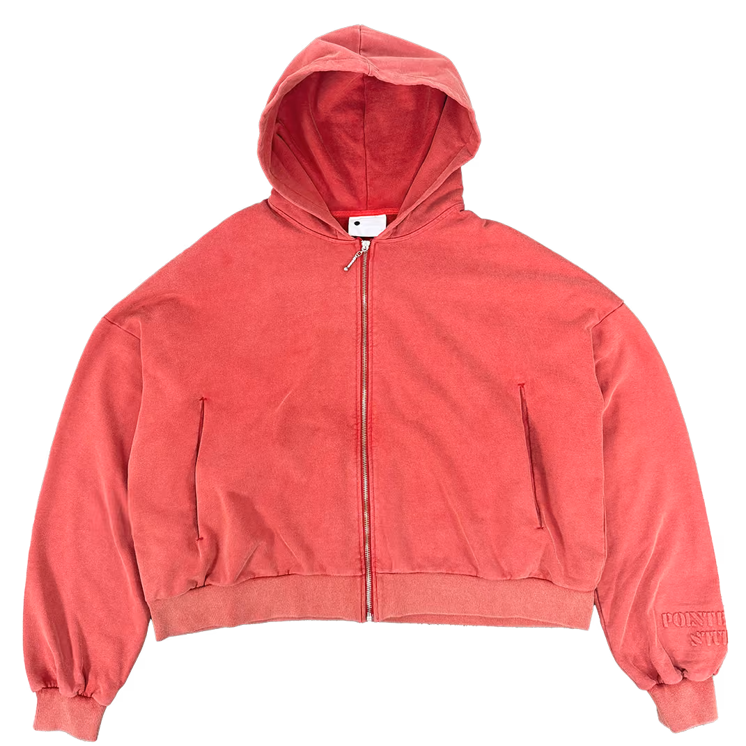Statement made soft. The Cherry Heirloom Zip-Up delivers a deep, mineral-washed tone on a relaxed, boxy silhouette. With luxe clouded sleeves and a smooth YKK zipper, it’s a balance of bold energy and lived-in ease.
