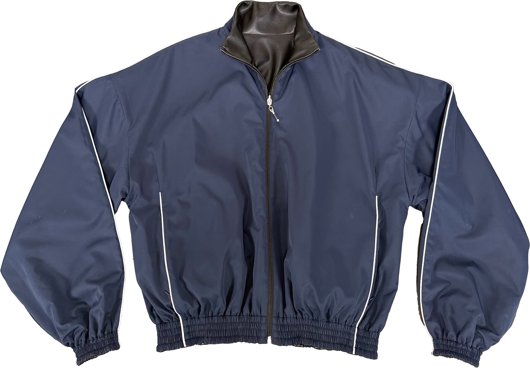 A REVERSIBLE OUTERWEAR JACKET CRAFTED WITH A SUPPLE VEGAN LEATHER EXTERIOR ON ONE SIDE AND A FULLY WATERPROOF NYLON SHELL ON THE OTHER. THE LEATHER FACE FEATURES DEEP HAND POCKETS WITH A HIDDEN SNAP BUTTON CLOSURE. WHILE THE REVERSE SIDE OFFERS ZIP-SECURED POCKETS WITH DURABLE YKK HARDWARE, 3M REFLECTIVE PIPING AND A 3M BACK STITCHED LOGO. RELAXED SILHOUETTE WITH A HIGH COLLAR NECK & TAPERED HEM. ALL ORDERS SHIP IN 2-3 BUSINESS DAYS FROM OUR WAREHOUSE IN UTAH.