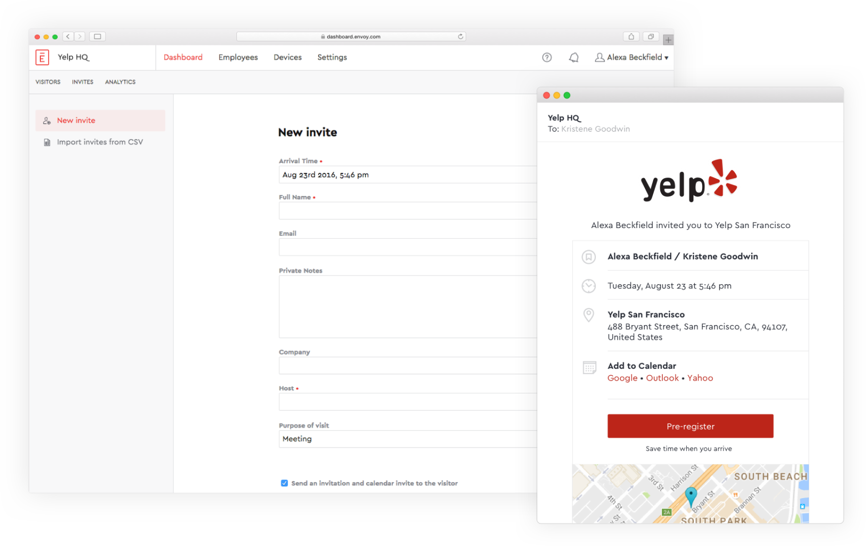 Yelp integration dashboard ui