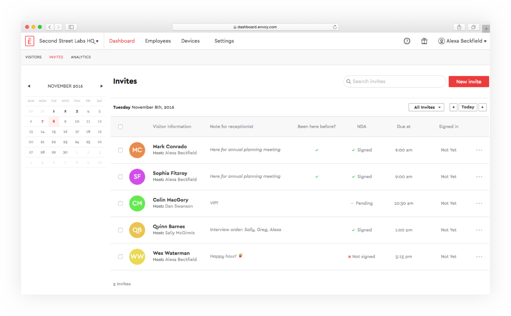 Invites dashboard ui