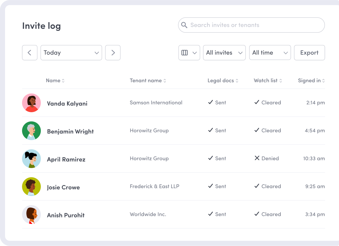 Invite log ui