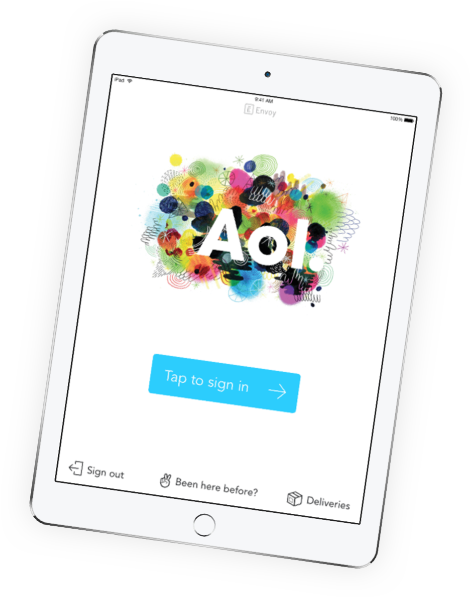 Ipad screen showing aoi app signup screen
