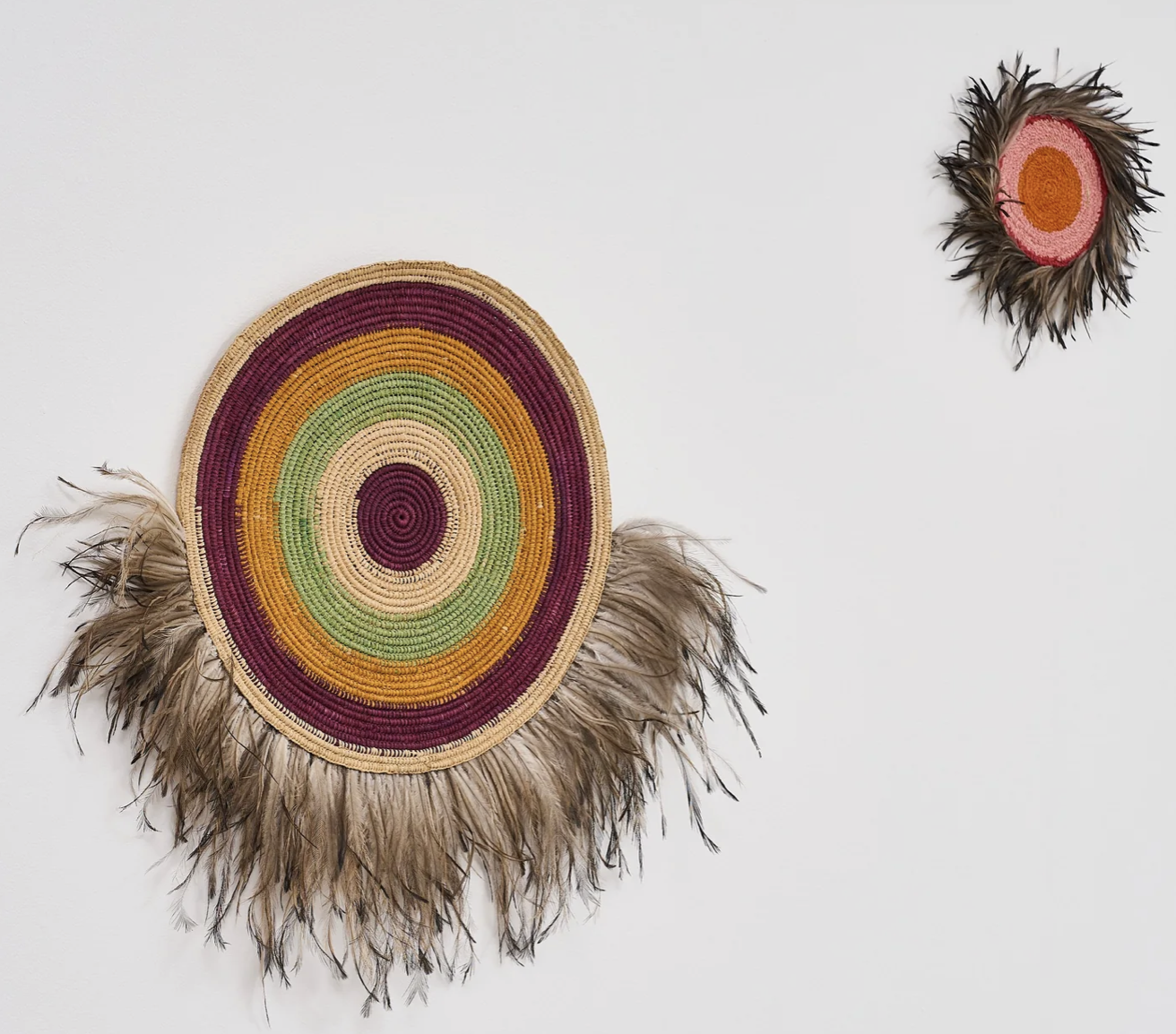 Woven Mat with Feathers, Large and Small