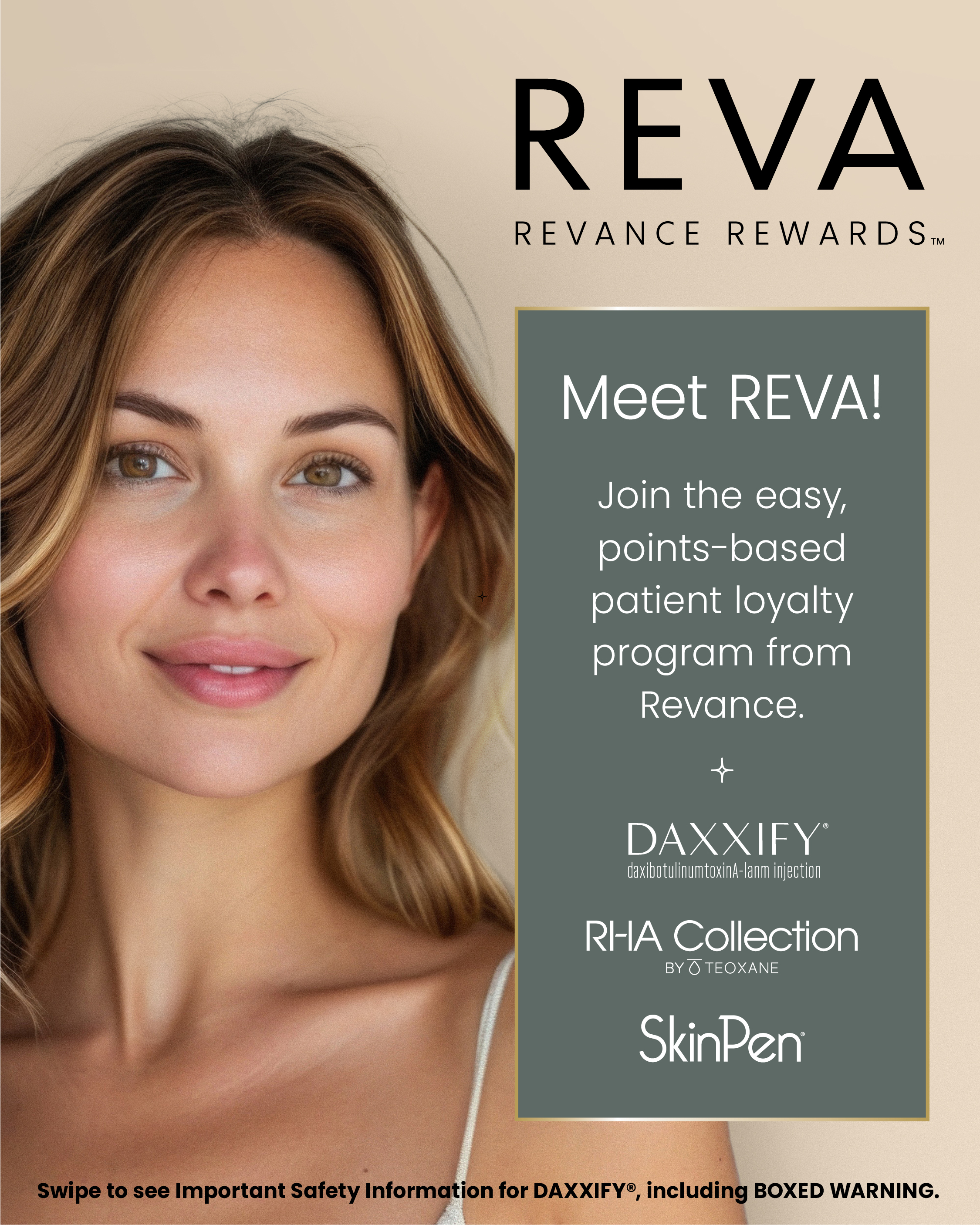 REVA REVANCE REWARDS™ information poste. Hagen Health & Absolute Aesthetics is a Revance Daxxify provider in Mukilteo, WA