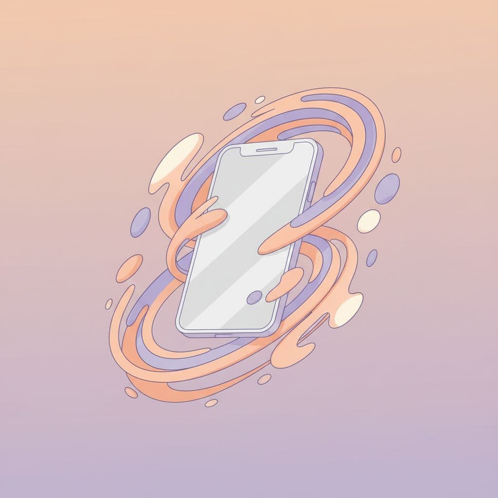 A floating stylized phone screen is surrounded by abstract flowing shapes representing short-form video content.