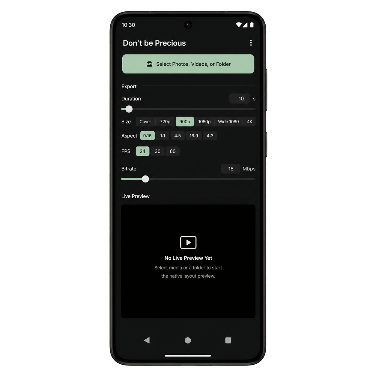 Don’t Be Precious app export controls