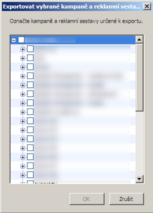 Výběr kampaní pro export