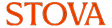 Text reading STOVA in bold, orange letters with a textured, fiery pattern.