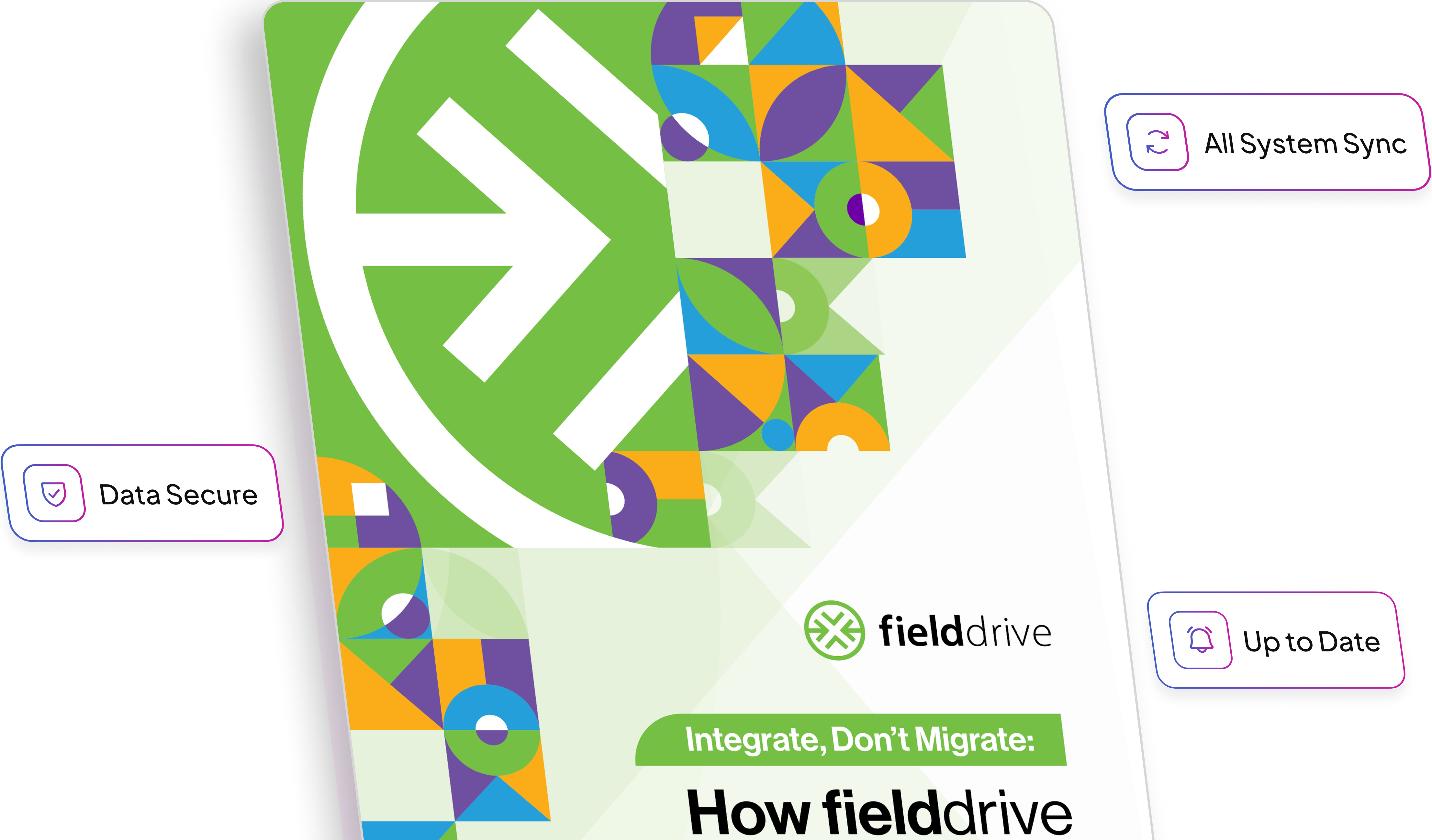 Ebook cover titled Integrate, don't migrate: How fielddrive enhances your current event tech.