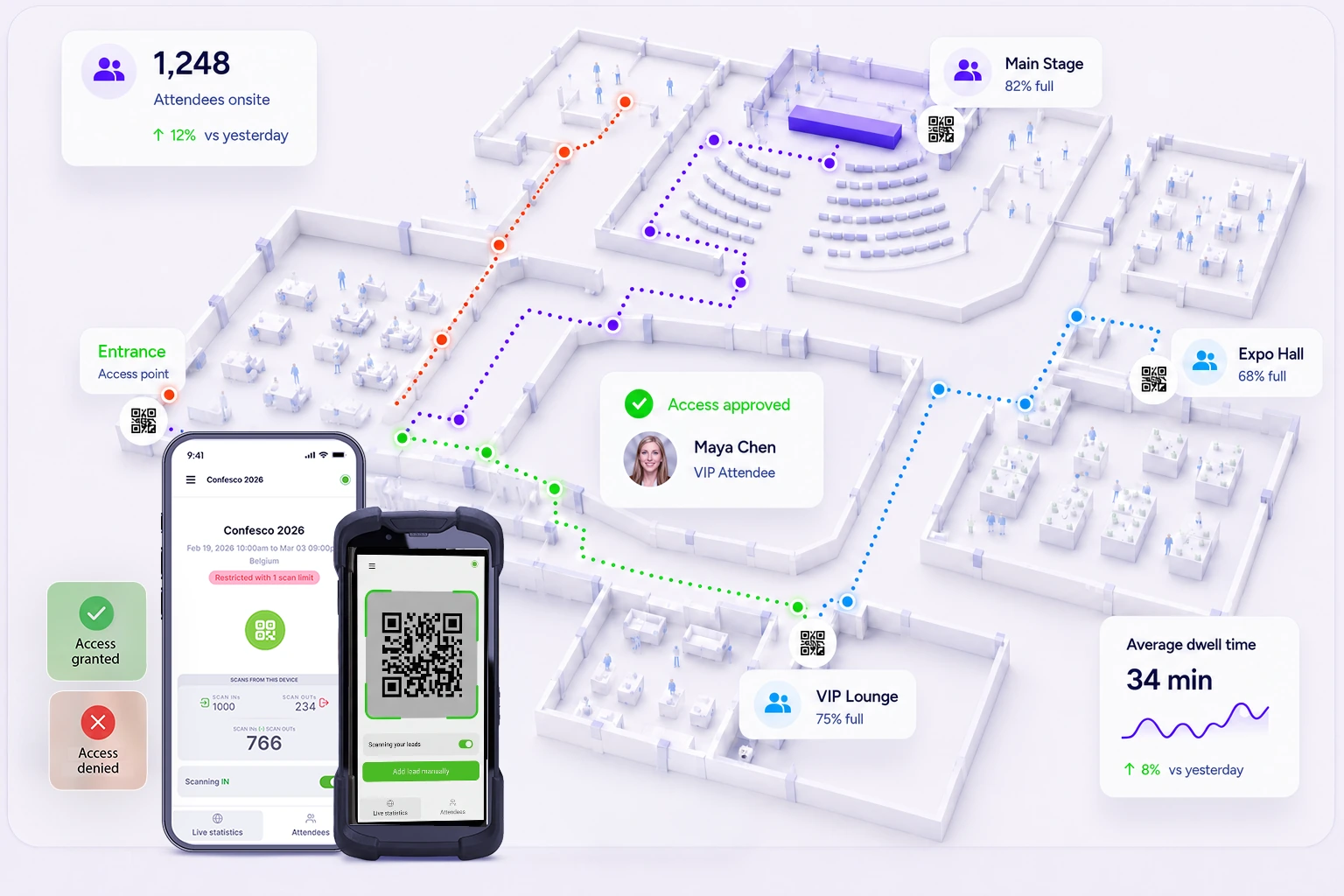 fielddrive Entry venue map with mobile and rugged scanning devices