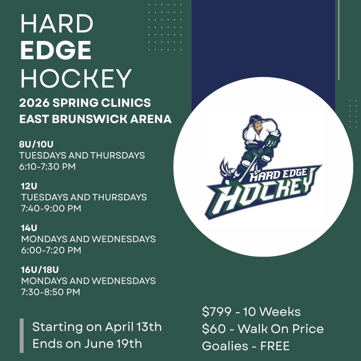 Hard Edge Hockey Spring Clinics at EAST BRUNSWICK