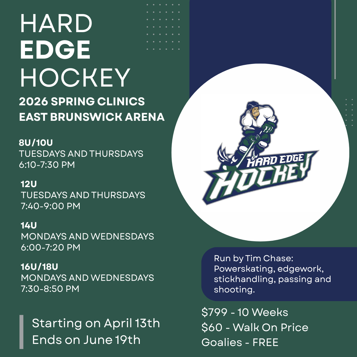 Hard Edge Hockey Spring Clinics at EAST BRUNSWICK