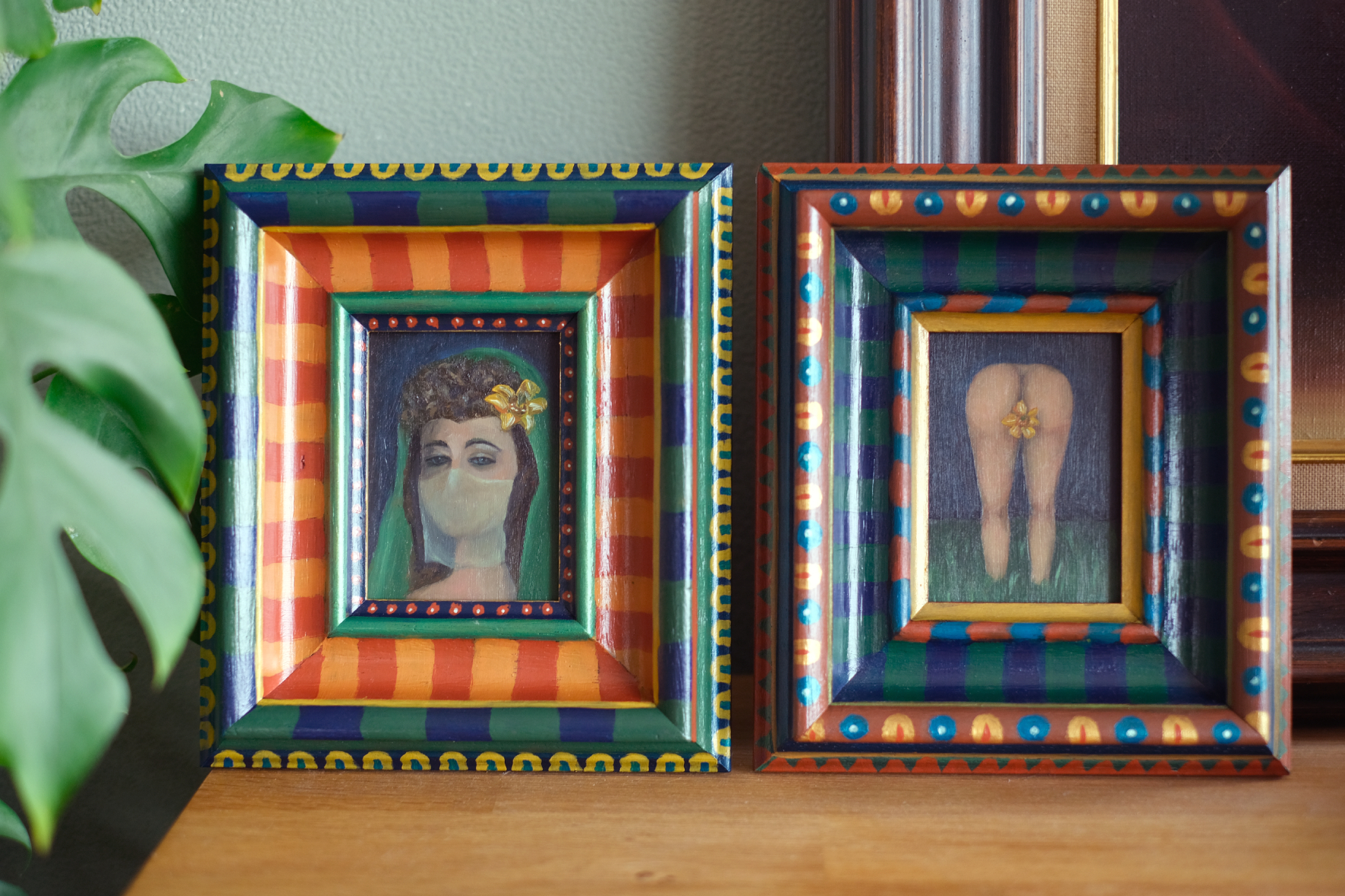 Two paintings finished work in placed in interior