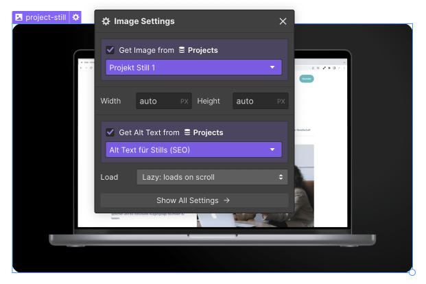 Bild der Webflow Alt Text Einstellungen