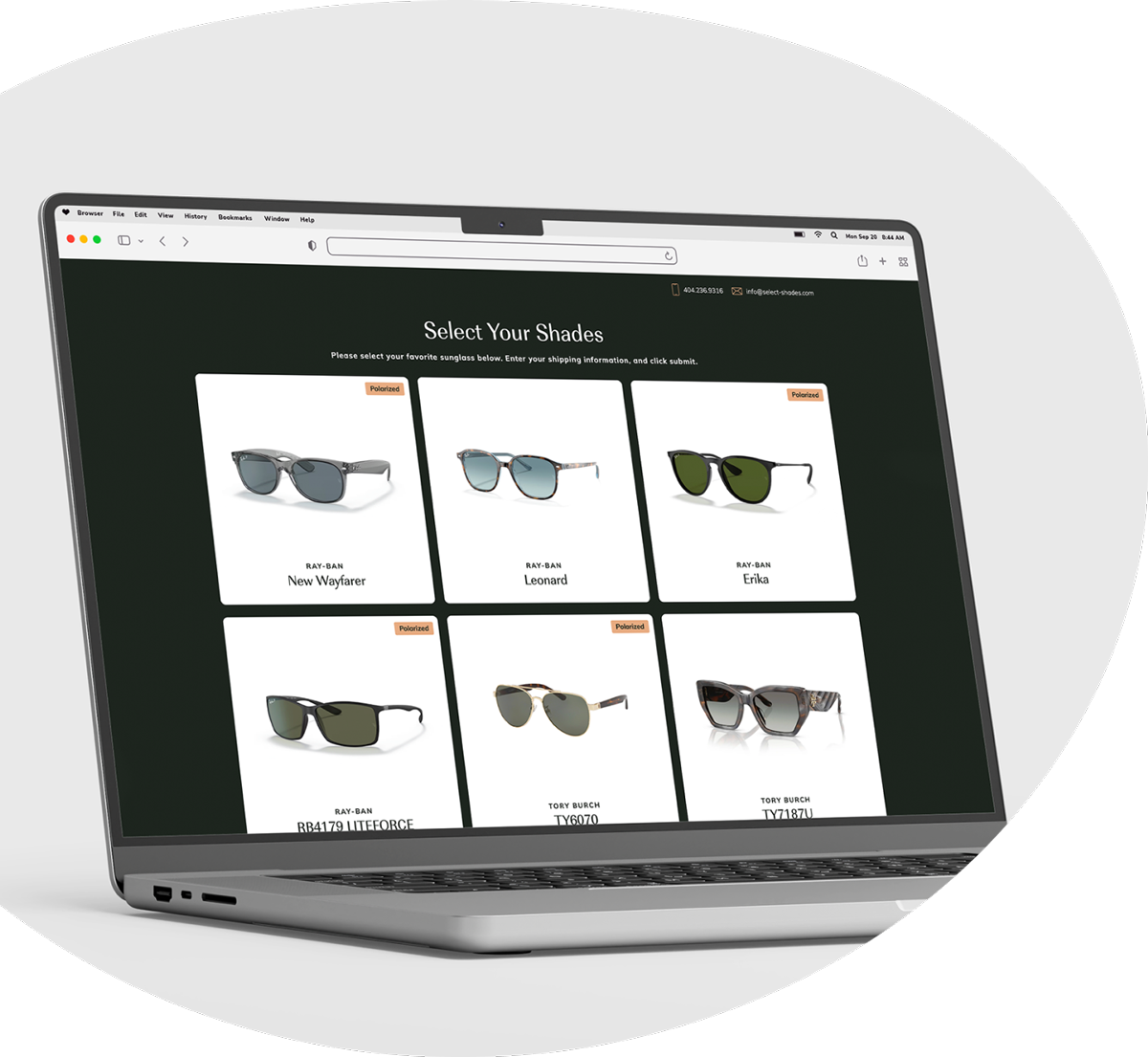 Custom branded corporate redemption portal for employee sunglasses gifting
