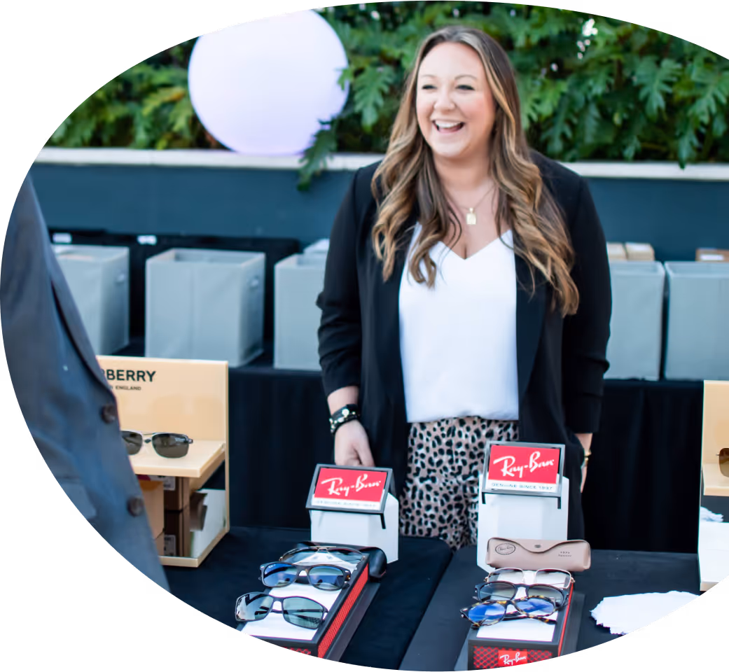 Professional Eyewear Ambassadors providing expert styling and fittings at a luxury event activation.