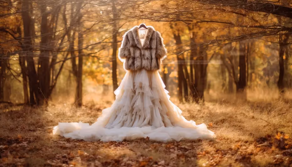 a fall inspired wedding dress and coat