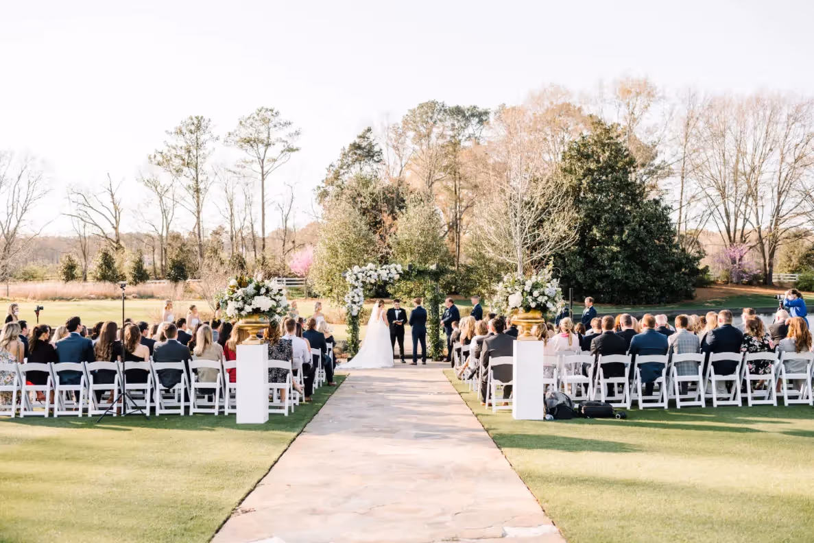 Outdoor wedding ceremony in the Alabama foothills at Pursell Farms.