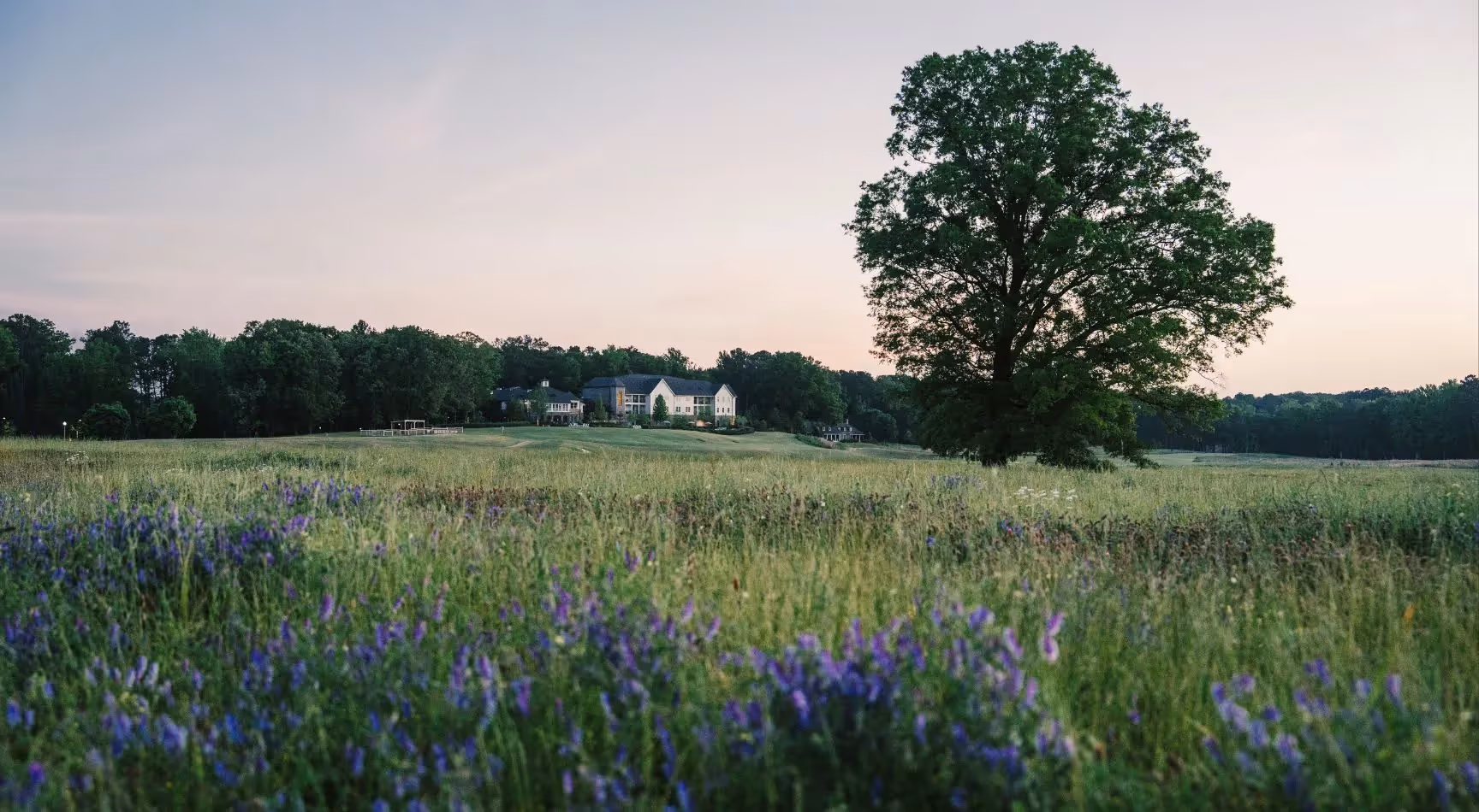 Pastoral view of The Inn at Pursell Farms captured from across the 18th fairway.