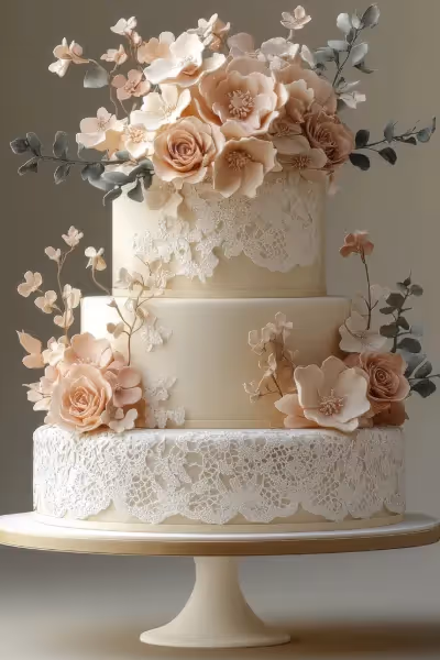Vintage lace wedding cake.