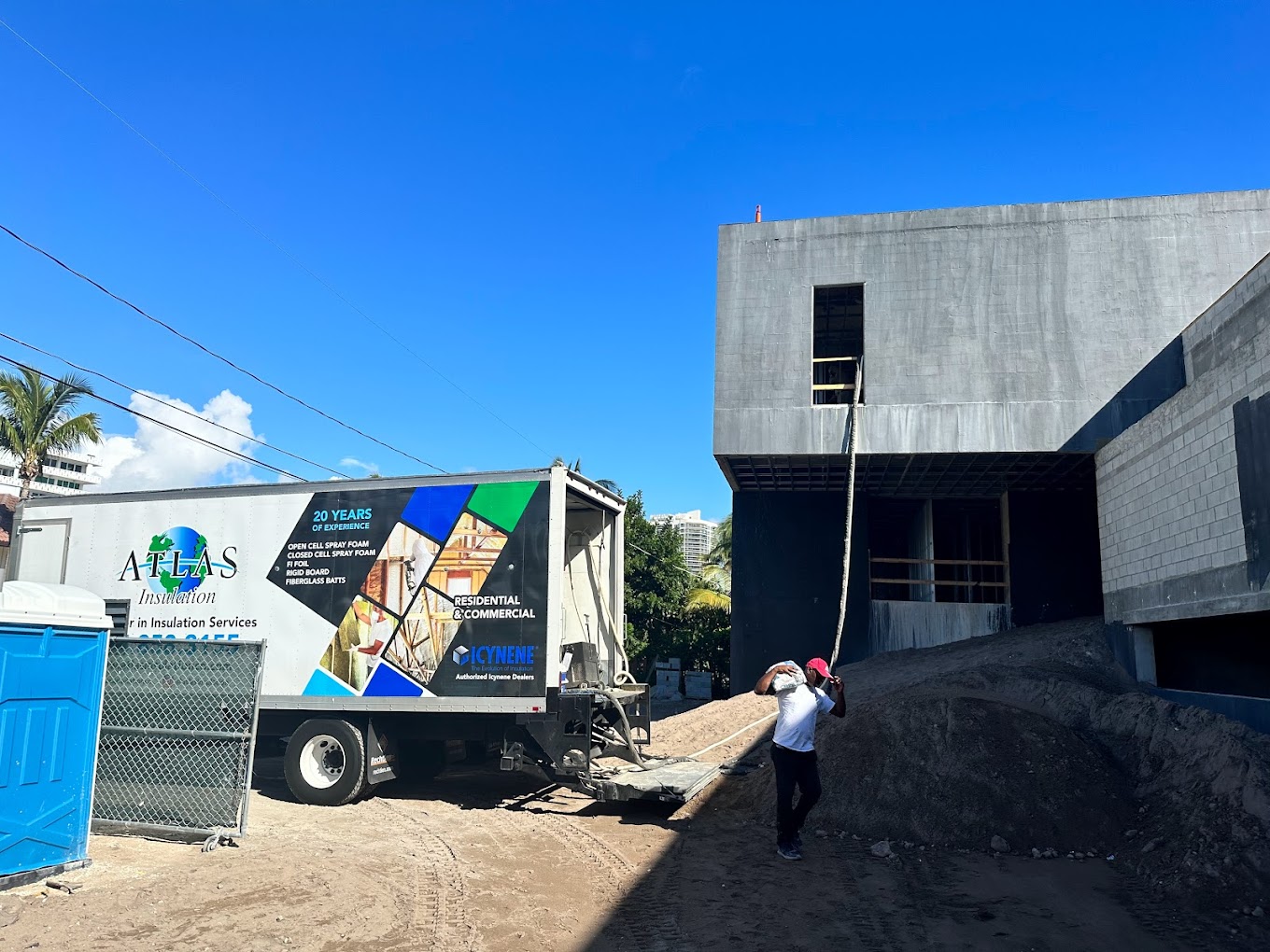 Commercial new construction insulation planning and installation in progress
