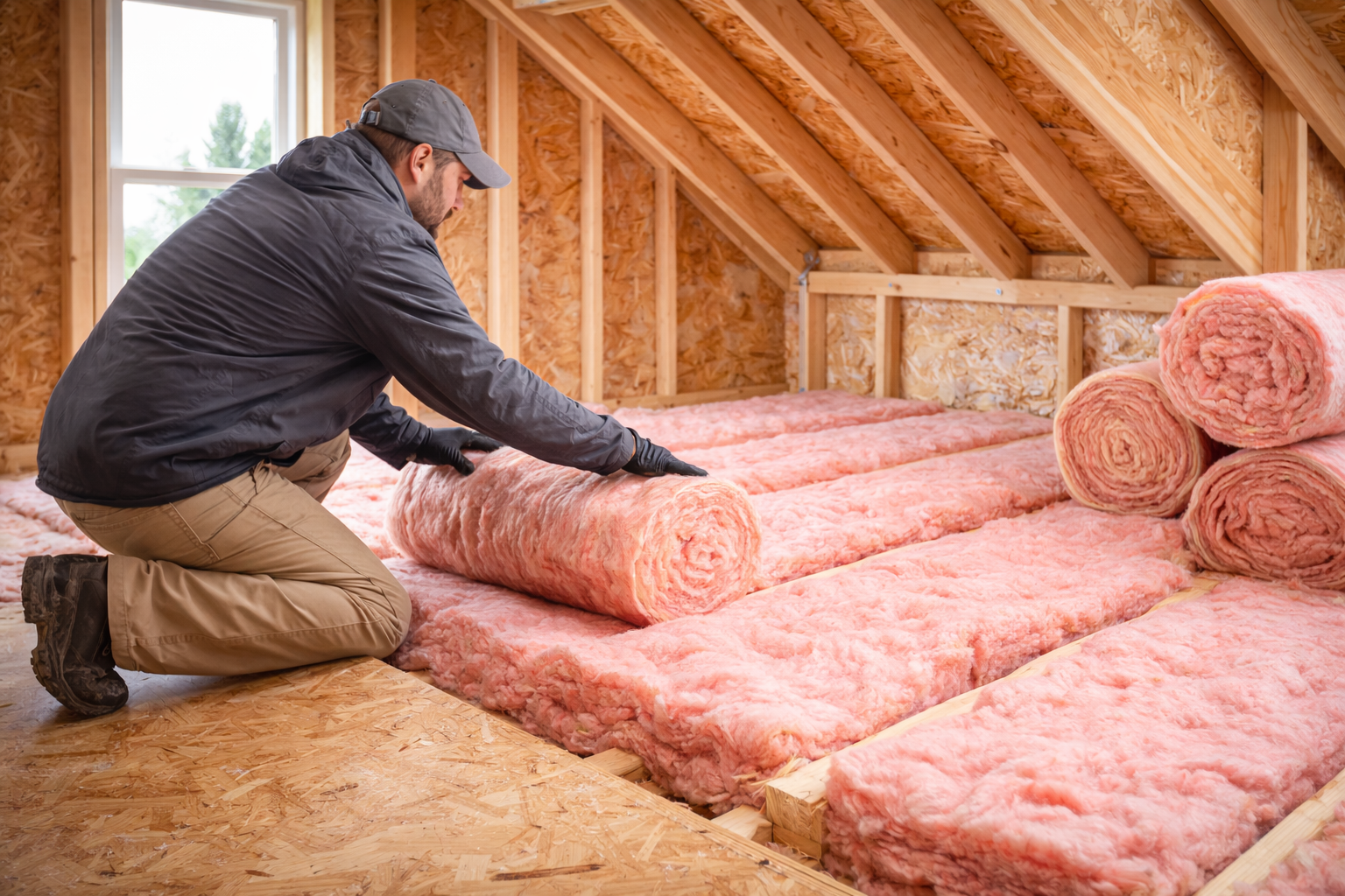 Insulation material staged for installation in a residential or commercial building