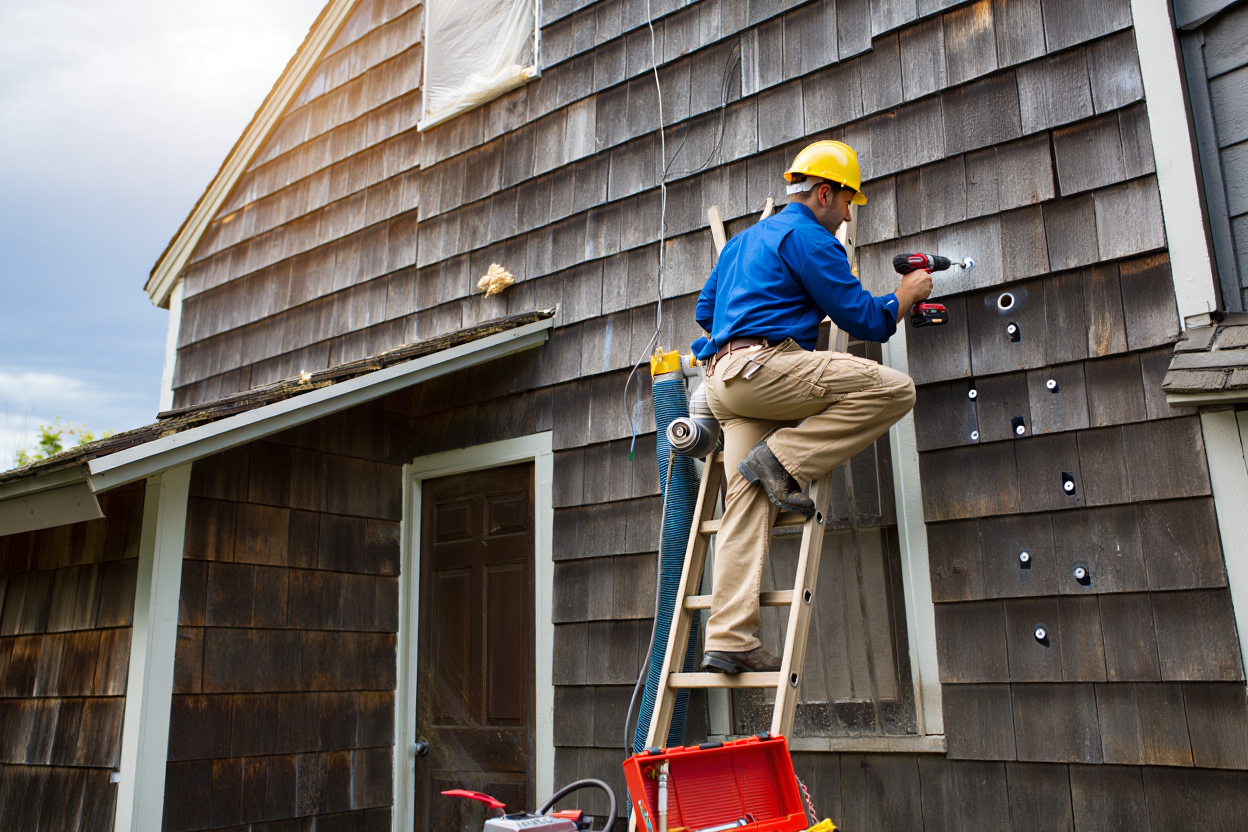 Existing home receiving a retrofit insulation upgrade