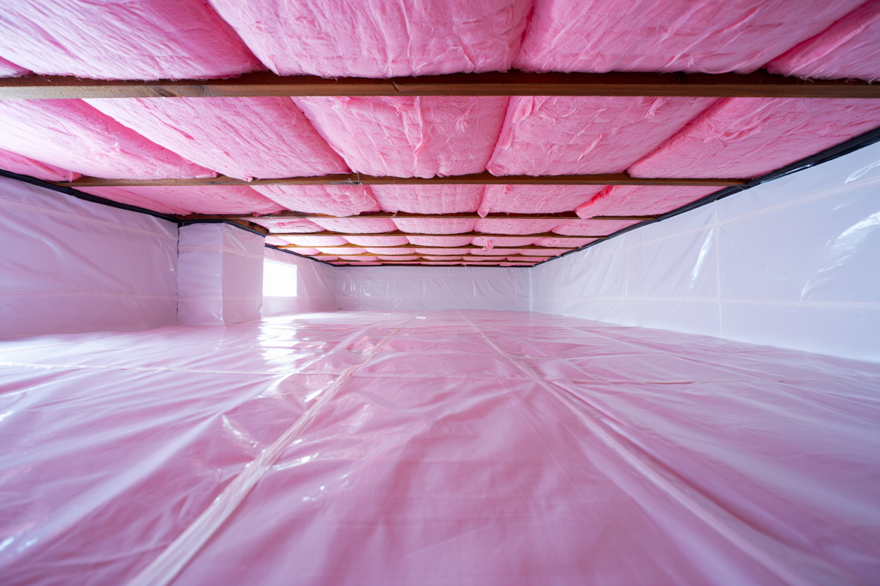 Crawl space insulation installation beneath a home by Atlas Insulation