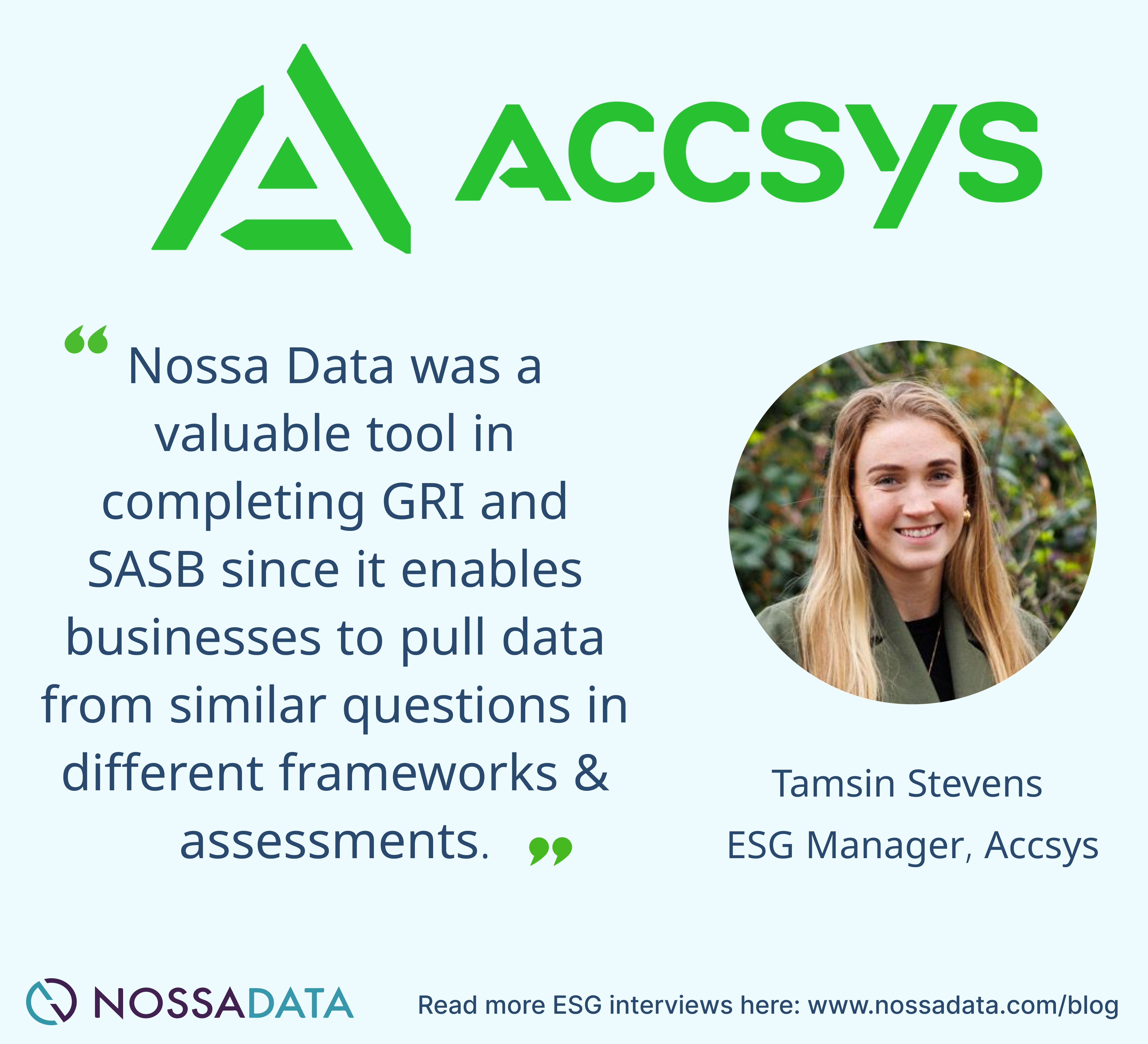 Tamsin Stevens ESG Manager at Accsys talks about ESG reporting software CDP CSA with Nossa Data ESG experts 