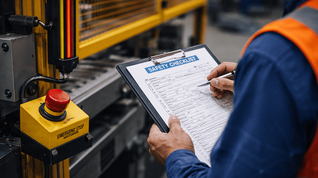 Dispositivo de parada de emergência em máquina conforme a NR 12 