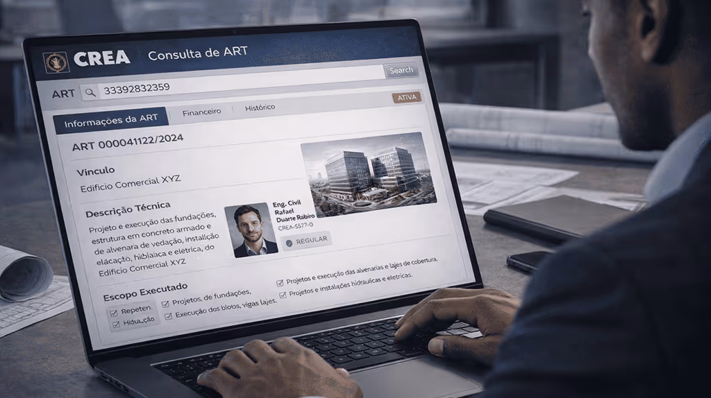 Registro de ART utilizado como base para emissão de Certidão de Acervo Técnico.