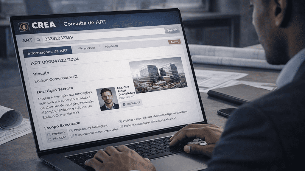 Registro de ART utilizado como base para emissão de Certidão de Acervo Técnico.