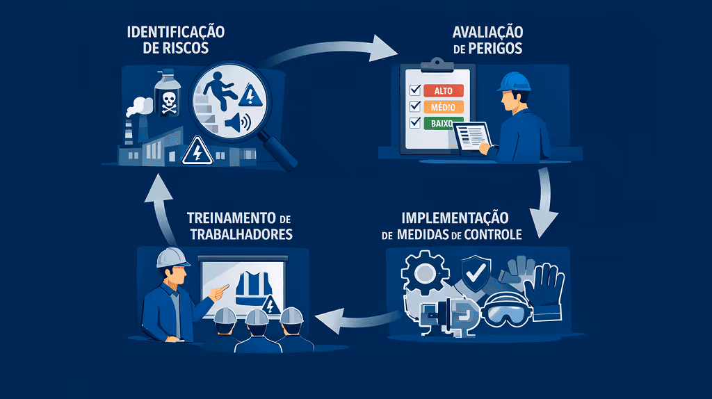 Diagrama explicando gerenciamento de riscos ocupacionais previsto na NR 1. 