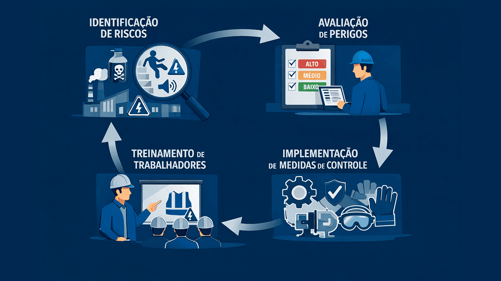 Diagrama explicando gerenciamento de riscos ocupacionais previsto na NR 1. 
