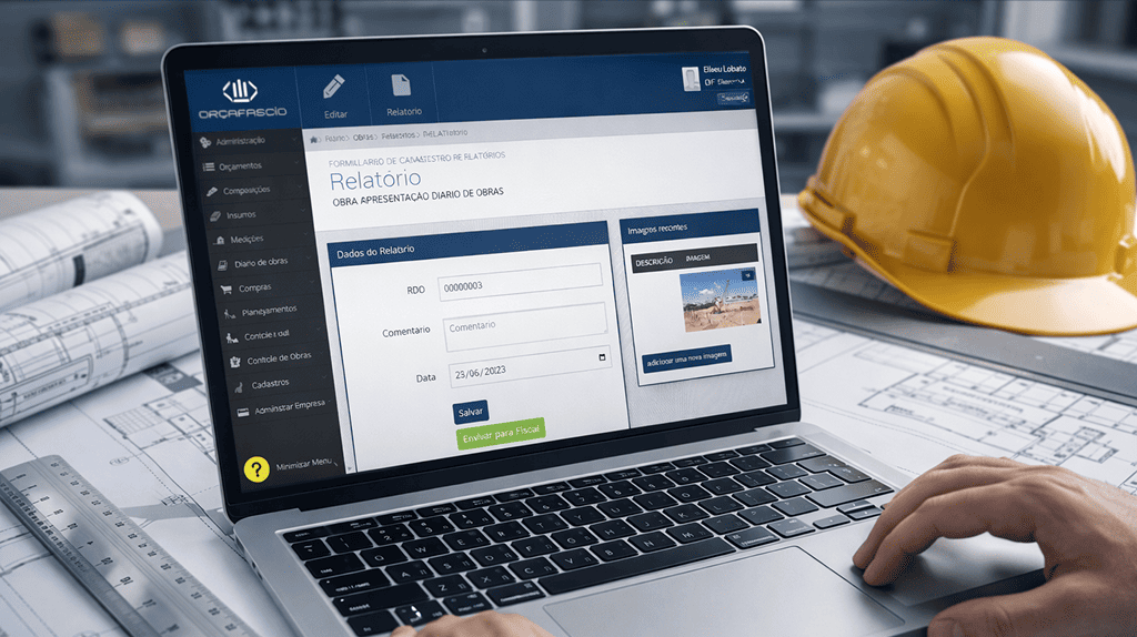 Tela de software para construção civil com cronograma e controle de obra. 