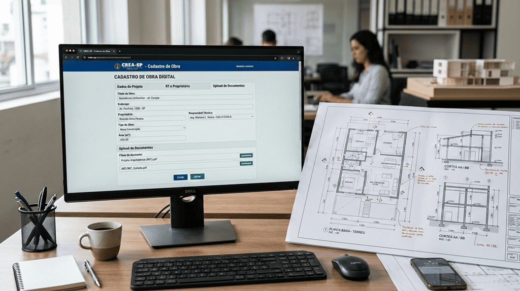 formulário de cadastro nacional de obras sendo preenchido 