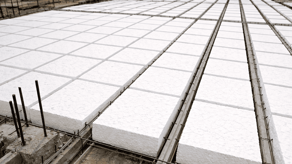 laje nervurada com blocos de eps antes da concretagem