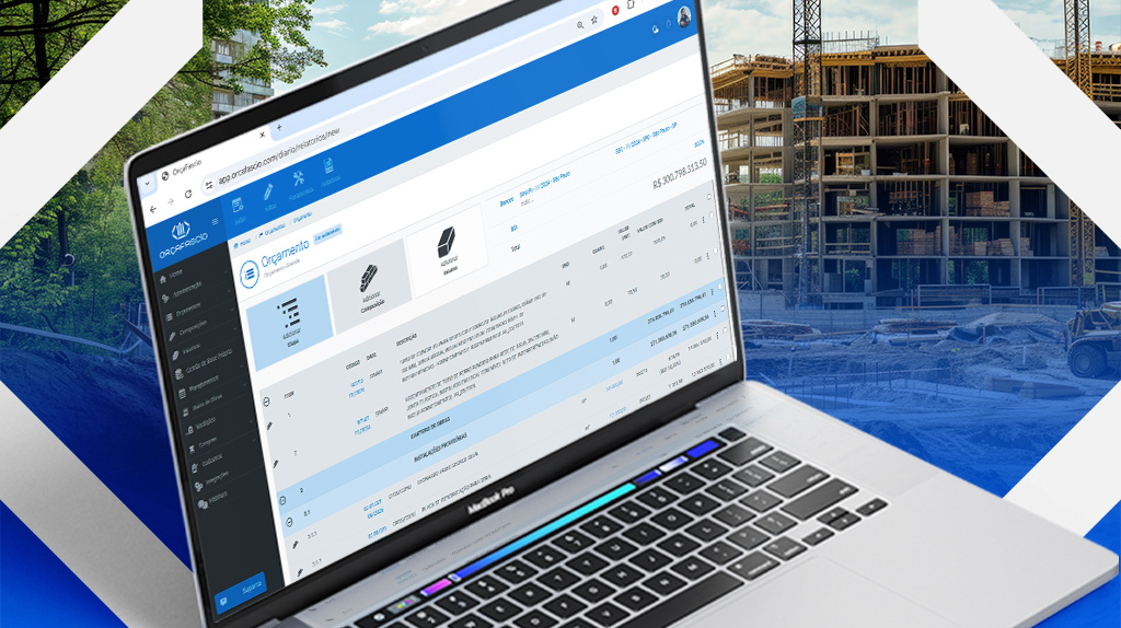 Tela de software de orçamento de obras com IA integrada ao processo de criação de composições de preço 