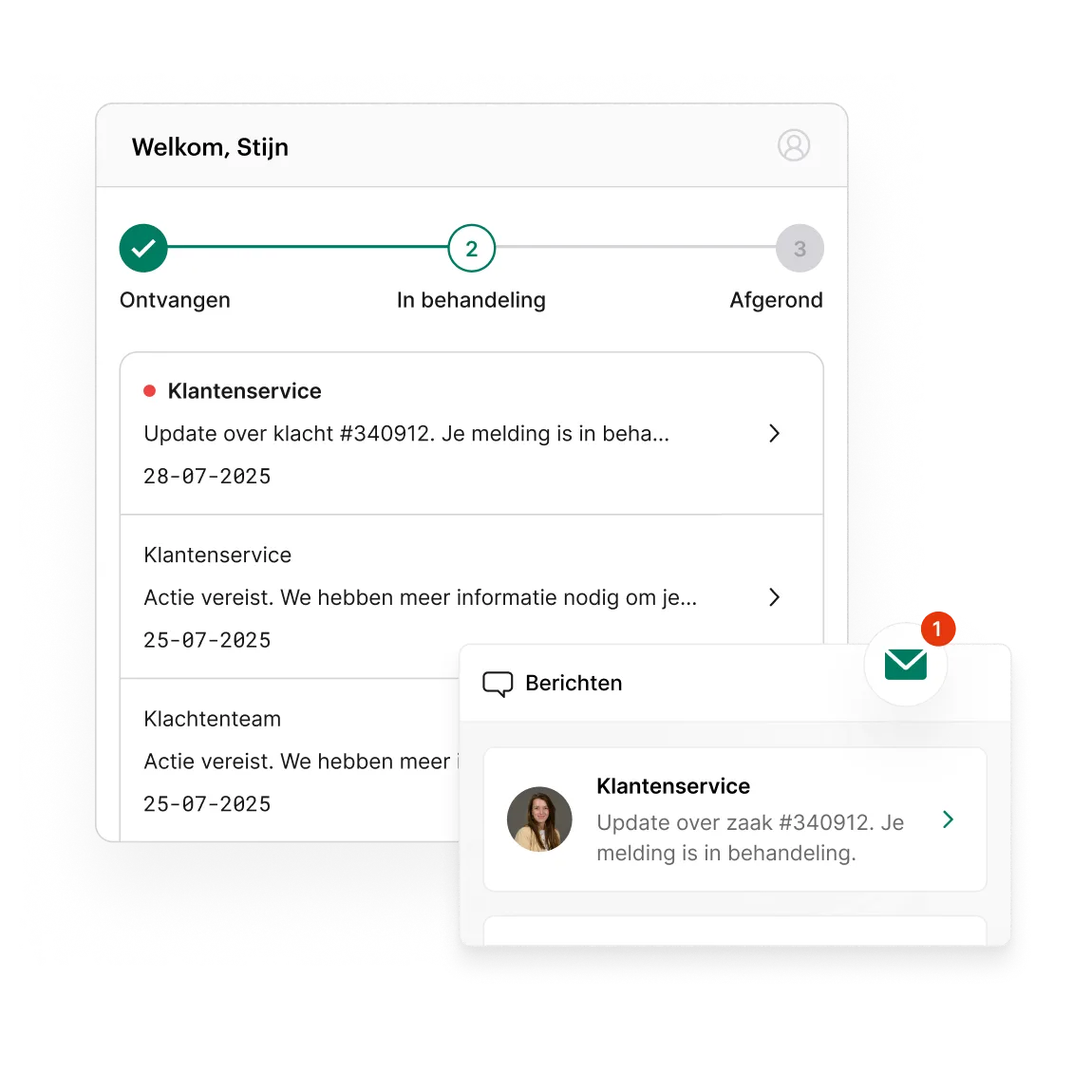 Voorbeeld van de interface van het klantenportaal